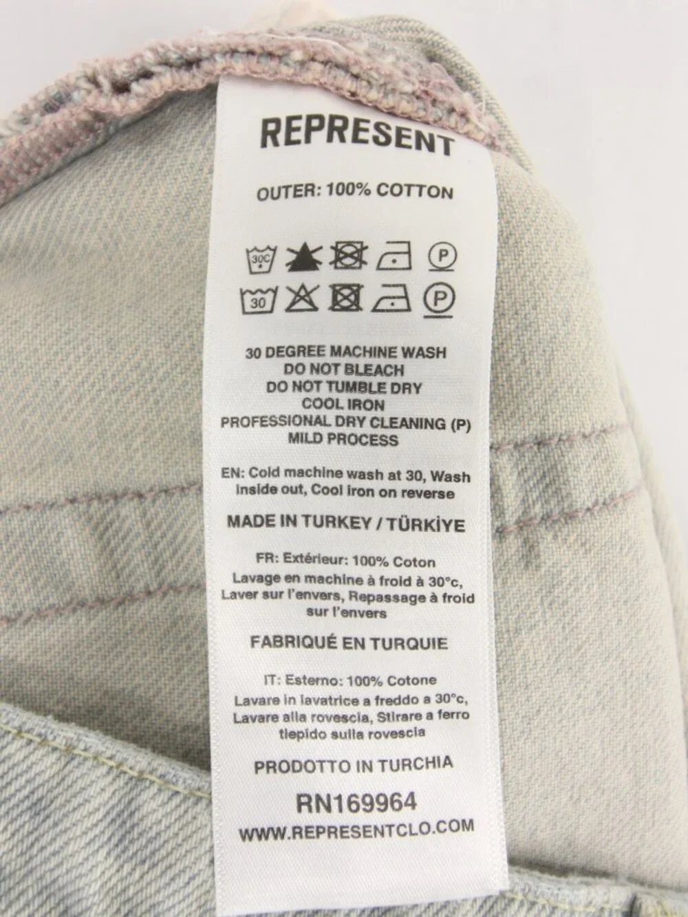 Represent R3 Baggy Jeans Mens 32 Blue  Light Wash Wide Leg Streetwear